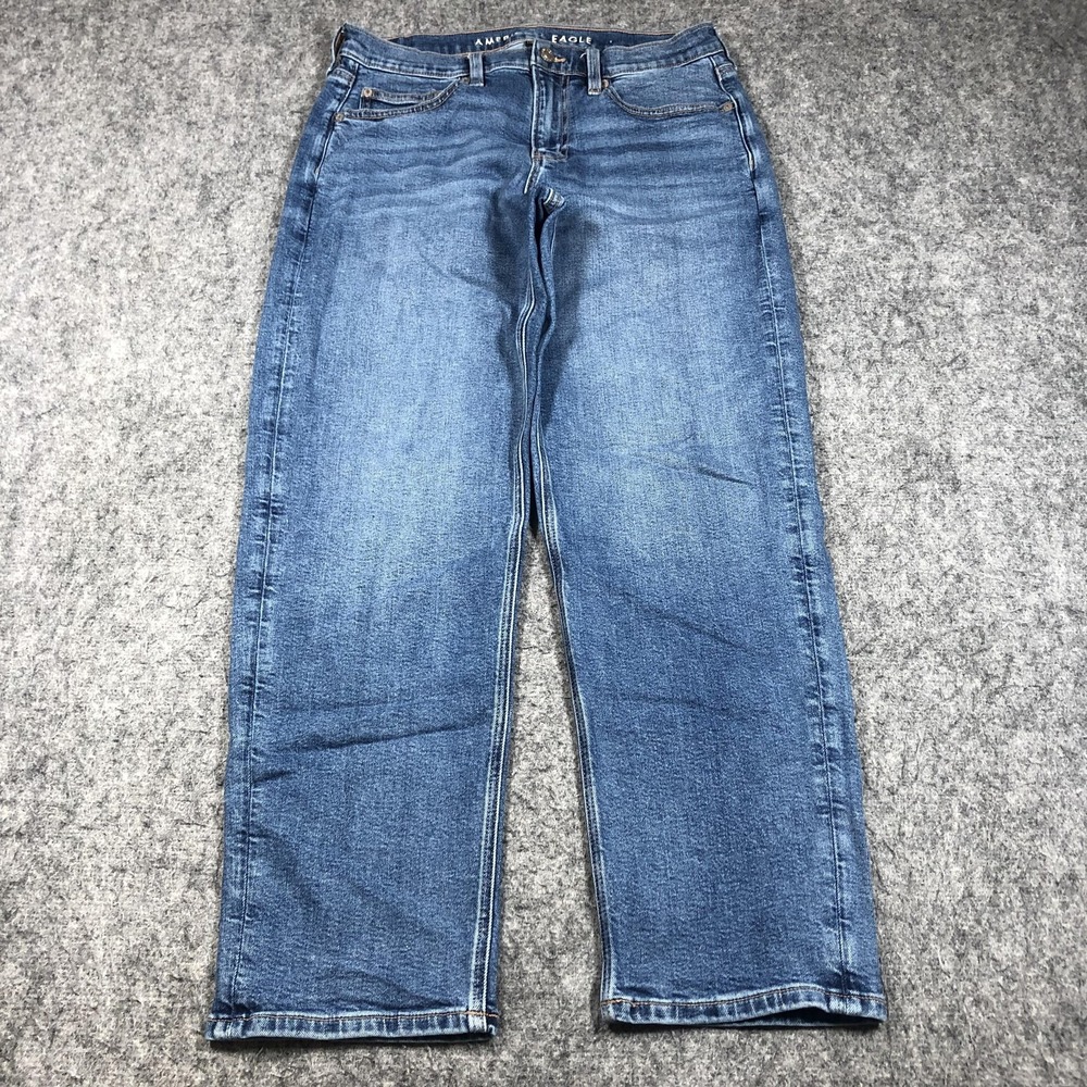 American Eagle '90s Straight Jeans Womens 8 Short Medium Wash High Rise Stretch
